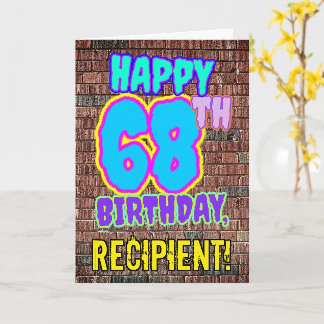 Carte 68e Anniversaire - Regard amusant inspiré du graff (Fleur jaune)