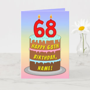 Carte 68e Birthday — Fun Cake & Candles, w/ Custom Name