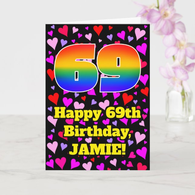Carte 69e anniversaire : Amour Hearts Motif, Arc-en-ciel (Orchidée)