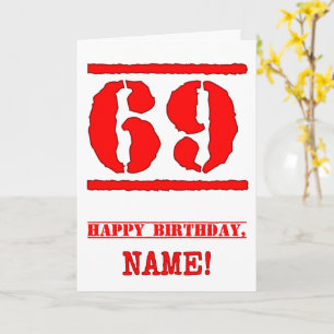 Carte 69e anniversaire : Amusant, Timbre en caoutchouc r