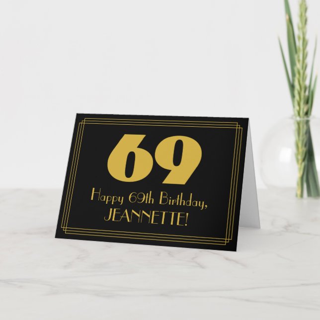 Carte 69e anniversaire : Art Déco Inspiré Look "69" & No (Devant)
