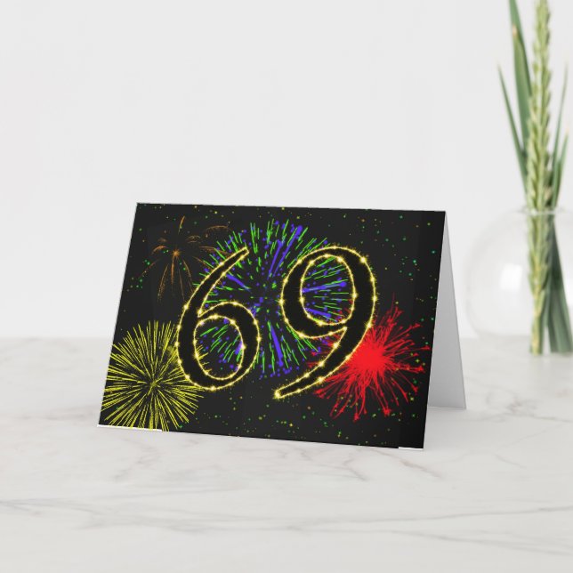 Carte 69e anniversaire avec feux d'artifice (Devant)