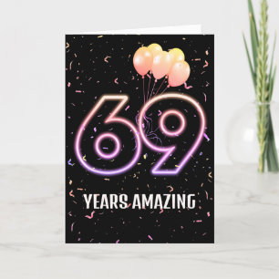 Carte 69e anniversaire Ballons et Confetti