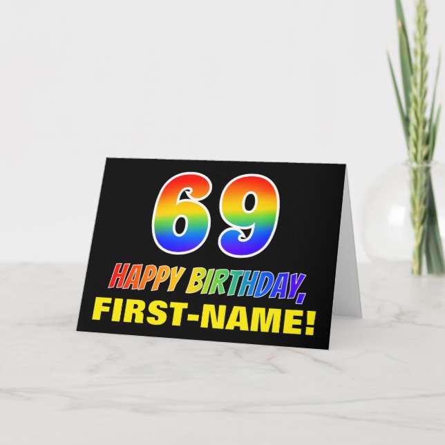 Carte 69e anniversaire : Bold, amusant, simple, arc-en-c (Devant)
