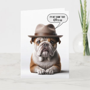 Carte 69e anniversaire Bulldog avec Fedora