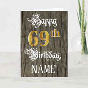 Carte 69e anniversaire : Faux Gold Look + Faux Wood Moti