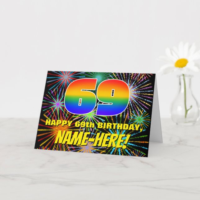 Carte 69e anniversaire : Feu d'artifice festif amusant e (Petite plante)