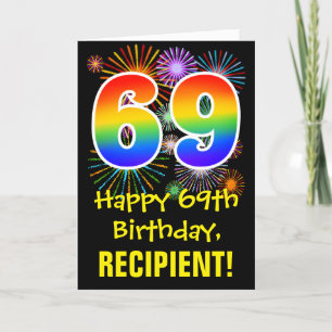 Carte 69e anniversaire : Fun Fireworks Motif + Rainbow 6
