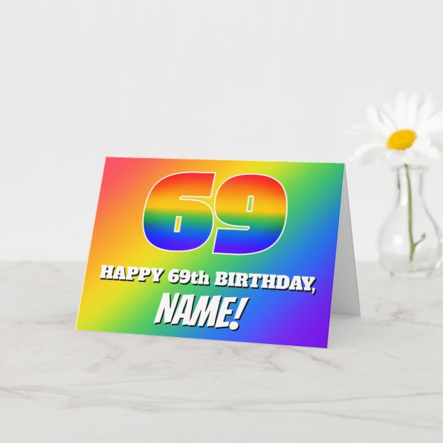 Carte 69e anniversaire : Motif Rainbow multicolore # 69 (Petite plante)