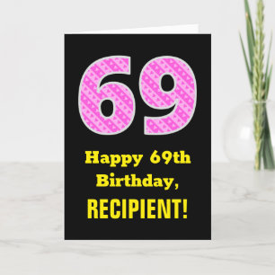 Carte 69e anniversaire : Pink Stripes and Hearts "69" + 