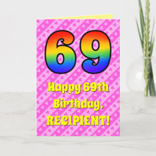 Carte 69e anniversaire : Pink Stripes & Hearts, Arc en c