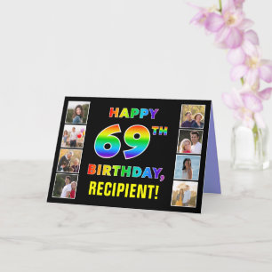 Carte 69e anniversaire : Rainbow Text, Custom Photos & N