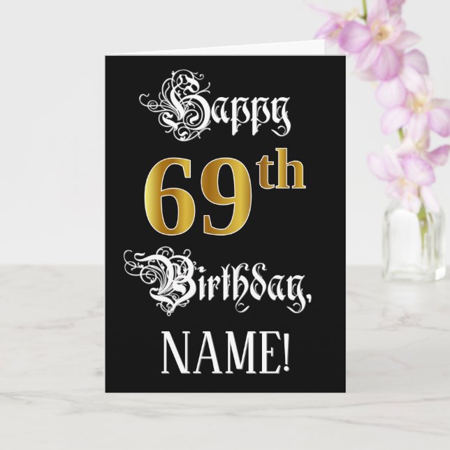 Carte 69e anniversaire — Script fantaisie; look or Faux; (Orchidée)
