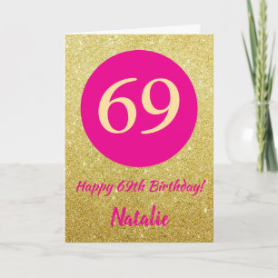 Carte 69e Joyeux anniversaire Hot rose et Parties scinti