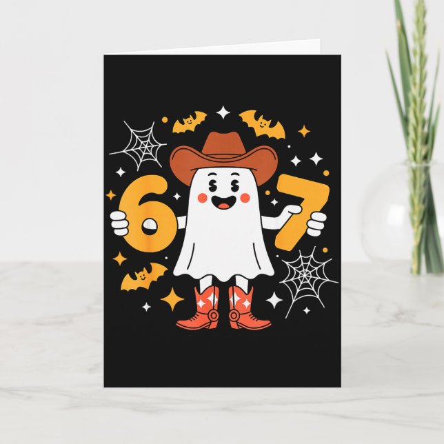 Carte 6 7 Fantôme d'Halloween 67 Mème Gen Alpha Six Sept (Devant)