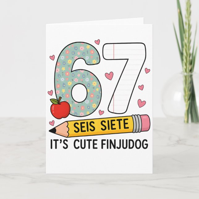 Carte 6 7 Seis Siete Cute Teacher Bilingual Classroom (Devant)