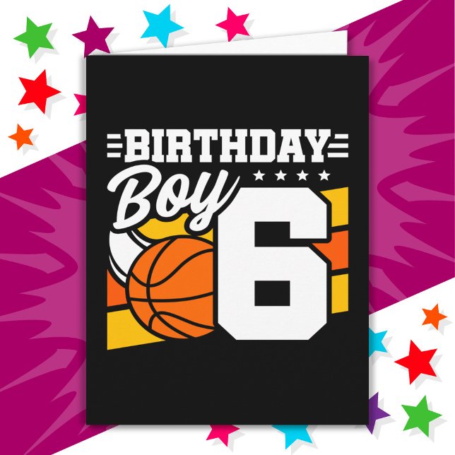 Carte 6 ans Basketball Party Thème 6e anniversaire garço (Créateur téléchargé)
