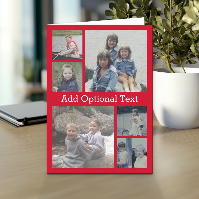 Carte 6 Collage photo Texte facultatif — CAN Edit red (Custom Personalized Greeting Card)