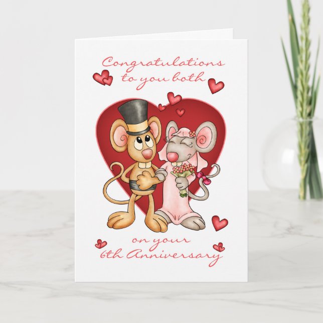 Carte 6e anniversaire félicitations -souris mignonnes an (Devant)