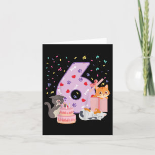 Carte 6e anniversaire fille mignonne tenue de chat 6 ans