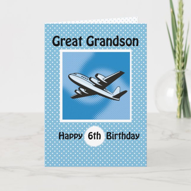 Carte 6e anniversaire, grand-fils, avion en bleu (Devant)