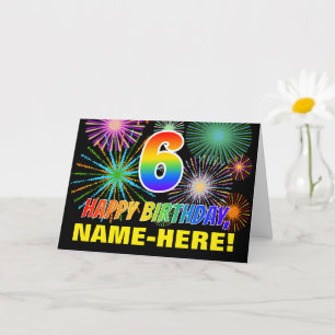 Carte 6e anniversaire : Gras, Amusement, Feu d'artifice,
