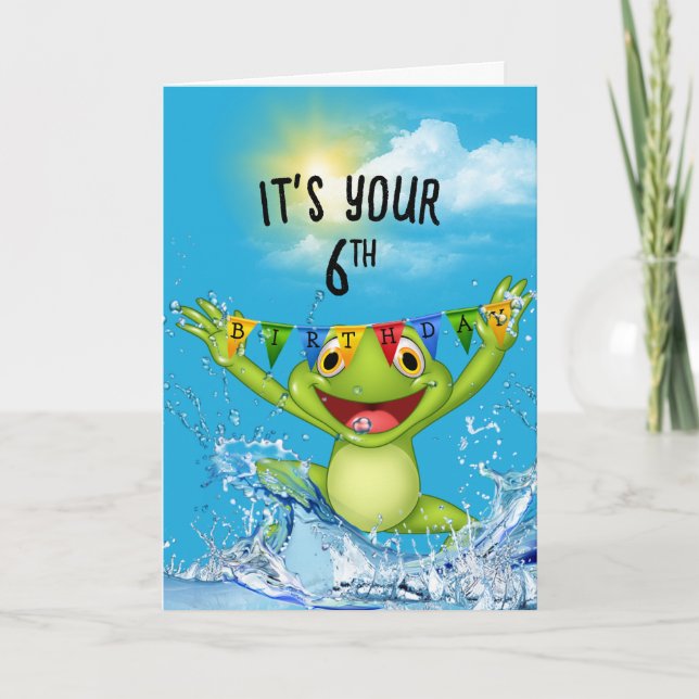 Carte 6e anniversaire grenouille à bosse dans l'eau (Devant)