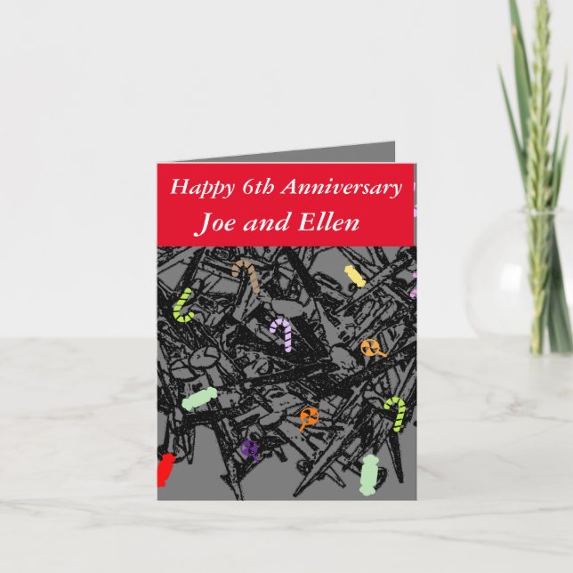 Carte 6e anniversaire Mariage, ongles et bonbons, (Devant)