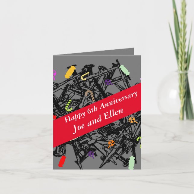 Carte 6e anniversaire Mariage, ongles et bonbons, (Devant)