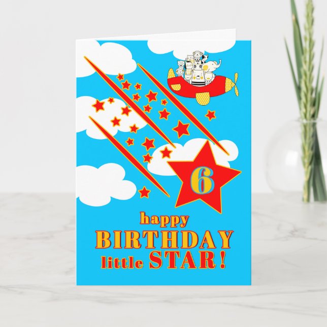 Carte 6e anniversaire Petite Étoile Animaux Mignons dans (Devant)