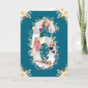 Carte 6e anniversaire Photo Collage bleu Fleur jaune Tur