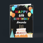 Carte 6e Joyeux anniversaire Colorful Balloons Cake Blac<br><div class="desc">6e Happy Birthday Colorful Balloons Cake Black with personalized For further customization,  please click the "Customize it" button and use our design tool to modify this template.</div>