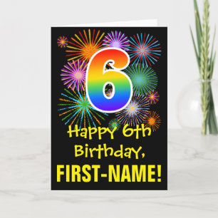 Carte 6ème anniversaire : Fun Motif Fireworks + Rainbow