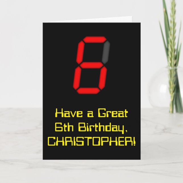 Carte 6ème anniversaire : Rouge Digital Horloge Style "6 (Devant)