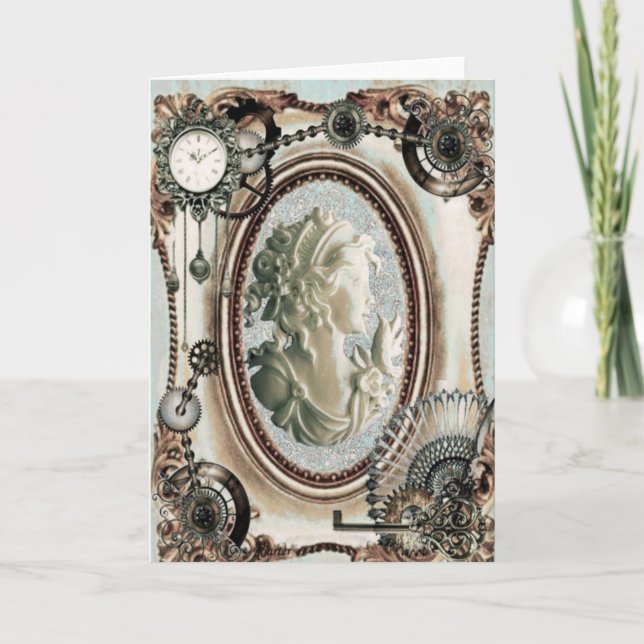 Carte 6x7 bleue de camée de Steampunk (Devant)