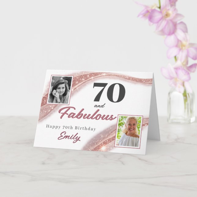 Carte 70 and Fabulous Rose Gold Photo 70th Birthday (Orchidée)