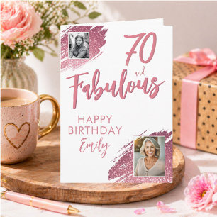 Carte 70 ans et Fabuleux Anniversaire Photo Strass Rose