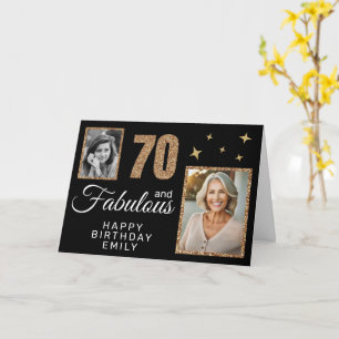 Carte 70 ans et Fabuleux Paillettes Dorées 2 Photos 70e 