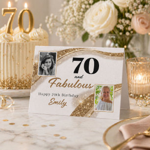 Carte 70 ans et Fabuleux Paillettes Dorées Photo 70e Ann