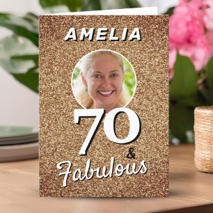 Carte 70 ans et Fabuleux Paillettes Dorées Photo 70e Ann