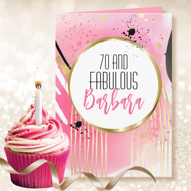 Carte 70 ans et Fabuleux Rose Or Noir Moderne Anniversai (Créateur téléchargé)