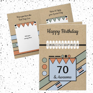 Carte 70 et magnifique bleu vert 70e Anniversaire rustiq