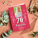 Carte 70 & Fabulous Foliage Magent 70th Birthday Photo<br><div class="desc">70 et Fabulous Foliage Magenta 70e Carte photo d'anniversaire. 70 et texte fabuleux en écriture blanche tendance avec un nom et feuillage blanc sur un arrière - plan magenta vif. Personnalisez-le avec votre photo,  votre nom et l'âge. Ajoutez votre texte à l'intérieur de la carte ou effacez-le.</div>