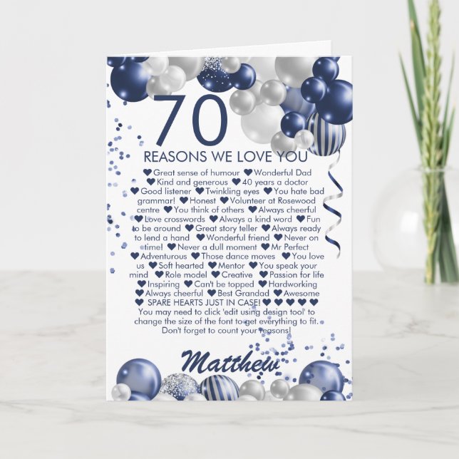 Carte 70e anniversaire 70 raisons Nous vous aimons (Devant)