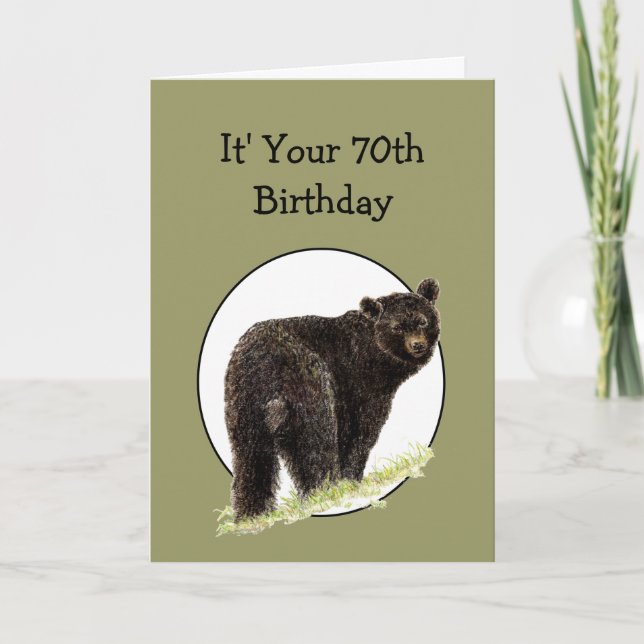 Carte 70e anniversaire amusant Ours noir - Grin et l'our (Devant)