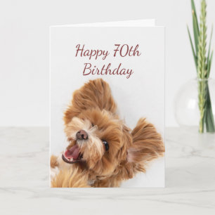 Carte 70e Anniversaire Amusement Commencer mignon Chien