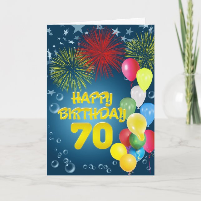 Carte 70e anniversaire avec feux d'artifice et bal (Devant)