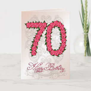 Carte 70e anniversaire avec rose et feuille