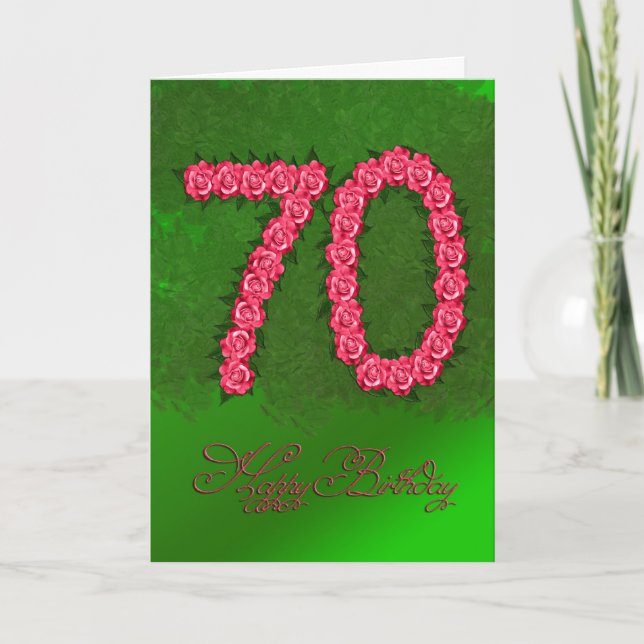Carte 70e anniversaire avec rose et feuille (Devant)