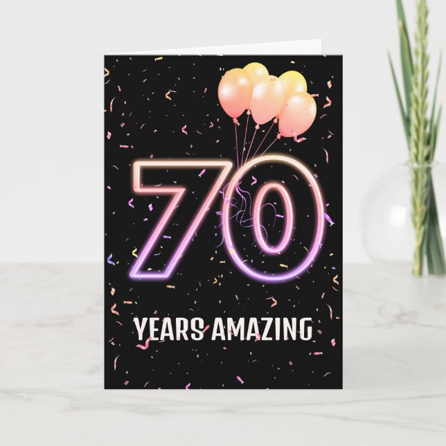 Carte 70e anniversaire Ballons et Confetti (Devant)